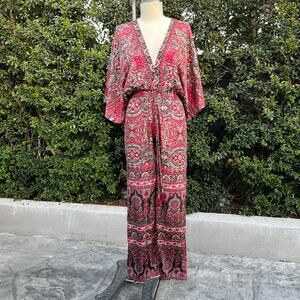 Karma Highway Silky Paisley Deep V Jumpsuit Jumper Boho One Size Boho Hippie